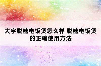 大宇脱糖电饭煲怎么样 脱糖电饭煲的正确使用方法